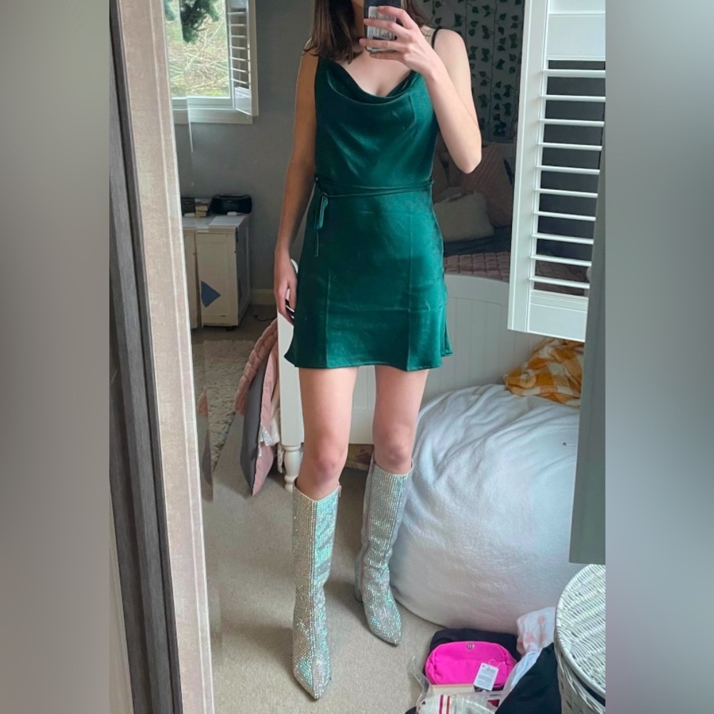 Satin Slip Dress Green (XS) Motel Rocks Party Dress